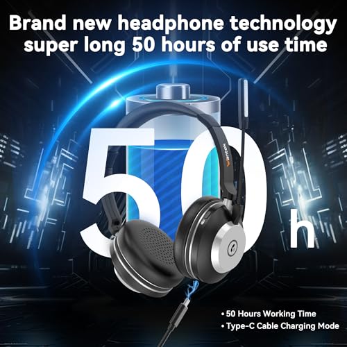 Wantek Wireless Headset mit Noise Cancelling Mikrofon und USB Dongle für PC Laptop, Bluetooth Kabellos mit Teams-Kompatibilität für Computer Call Center Bild 5