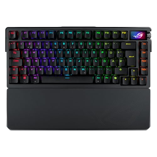 ASUS ROG Azoth Extreme 75% Gaming Tastatur (QWERTZ-Layout, mechanische ROG NX-Switches, OLED-Touchscreen, Dreifach-Steuerungsknopf, kabellos via Bluetooth, 2,4-GHz-RF Wireless, USB, MacOS kompatibel) Bild 1