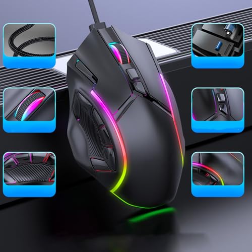Annadue RGB Gaming Maus mit Kabel, 12800 DPI 12 Tasten Makro, Bunte Beleuchtung, Kabelgebundene Gaming Maus für PC Computer Laptop Bild 4