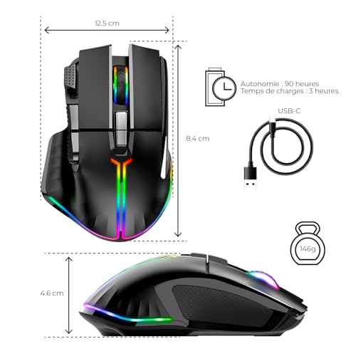 SPIRIT OF GAMER - PRO M5, Kabellose RGB Gaming Maus für PC, 8 Programmierbare Tasten inkl. 1 Rapid Fire, Bluetooth & 2,4 GHz Verbindung, Lange Akkulaufzeit 90h, Ergonomische Gaming Mouse, Schwarz Bild 2