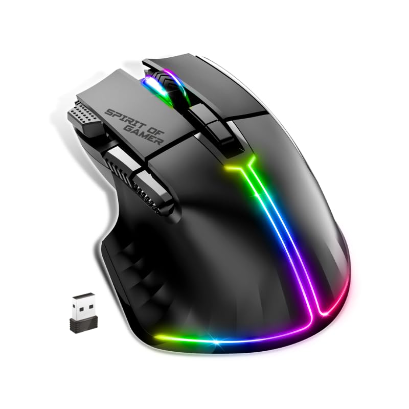 SPIRIT OF GAMER - PRO M5, Kabellose RGB Gaming Maus für PC, 8 Programmierbare Tasten inkl. 1 Rapid Fire, Bluetooth & 2,4 GHz Verbindung, Lange Akkulaufzeit 90h, Ergonomische Gaming Mouse, Schwarz Bild 3