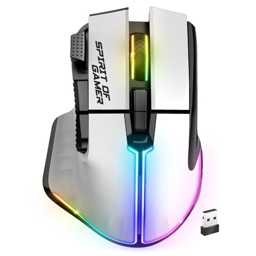 SPIRIT OF GAMER - PRO M5, Kabellose RGB Gaming Maus für PC, 8 Programmierbare Tasten inkl. 1 Rapid Fire, Bluetooth & 2,4 GHz Verbindung, Lange Akkulaufzeit 90h, Ergonomische Gaming Mouse, Weiß Bild 1