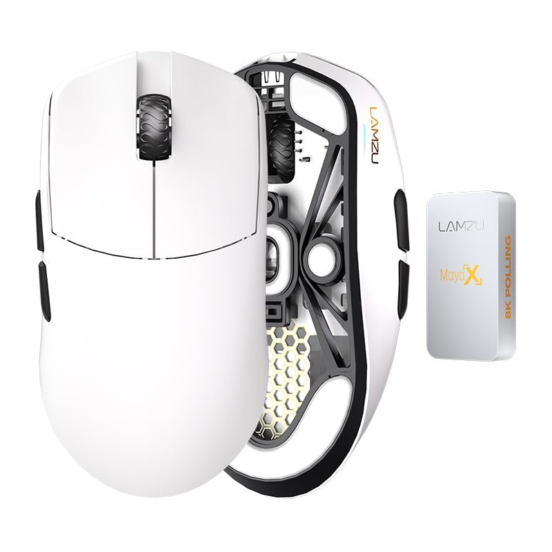 Lamzu Maya X kabellose Gaming-Maus, 47 g, optischer Schalter, 30.000 DPI, symmetrisch, Nordic 52840 MCU, staubdichter Encoder, PAW3950 Sensor (größere Maya) (weiß) Bild 1