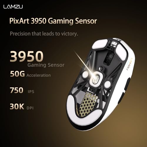 Lamzu Maya X kabellose Gaming-Maus, 47 g, optischer Schalter, 30.000 DPI, symmetrisch, Nordic 52840 MCU, staubdichter Encoder, PAW3950 Sensor (größere Maya) (weiß) Bild 5