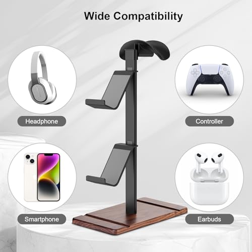 Controller Halter, Kopfhörer Ständer aus Walnussholz, Gaming Controller Halterung für Xbox PS5 PS4 Switch, Headset Ständer, Universal Schreibtisch Game Zubehör Bild 4