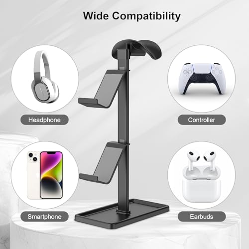 Controller Halter, Kopfhörer Ständer, Gaming Controller Halterung für Xbox PS5 PS4 Switch, Headset Ständer mit Speicher Organizer, Universal Schreibtisch Game Zubehör (Schwarz) Bild 4