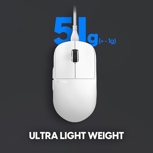 Pulsar Gaming Gears X2H Gaming-Maus, kabelgebunden, Ultraleicht, 51 g, symmetrisch, optischer Schalter, 26000 DPI, Bewegungssynchronisation, PAW3395-Sensor (Medium, kabelgebunden, weiß) Bild 3