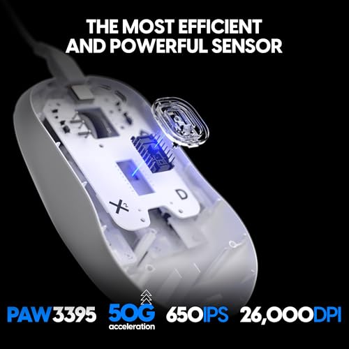 Pulsar Gaming Gears X2H Gaming-Maus, kabelgebunden, Ultraleicht, 51 g, symmetrisch, optischer Schalter, 26000 DPI, Bewegungssynchronisation, PAW3395-Sensor (Medium, kabelgebunden, weiß) Bild 6