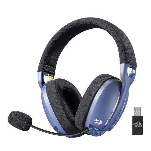 Redragon H878 3-Modus Kabelloses Gaming-Headset mit Blauer Beleuchtung – Leichtgewichtig – 7.1 Surround Sound – 40-mm-Treiber – Abnehmbares Mikrofon – für PC, Switch, Mobilgerät, Schwarz & Blau Bild 1