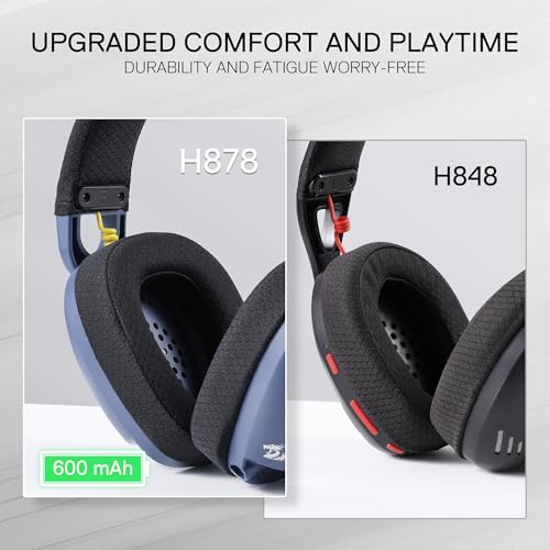 Redragon H878 3-Modus Kabelloses Gaming-Headset mit Blauer Beleuchtung – Leichtgewichtig – 7.1 Surround Sound – 40-mm-Treiber – Abnehmbares Mikrofon – für PC, Switch, Mobilgerät, Schwarz & Blau Bild 5