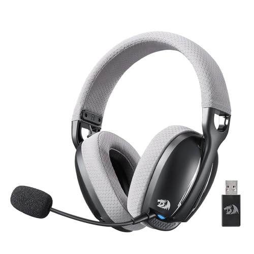 Redragon H878 3-Modus Kabelloses Gaming-Headset mit Blauer Beleuchtung – Leichtgewichtig – 7.1 Surround Sound – 40-mm-Treiber, Abnehmbares Mikrofon – für PC, PS5/4/3, Switch, Mobilgerät, Schwarz&Grau Bild 1