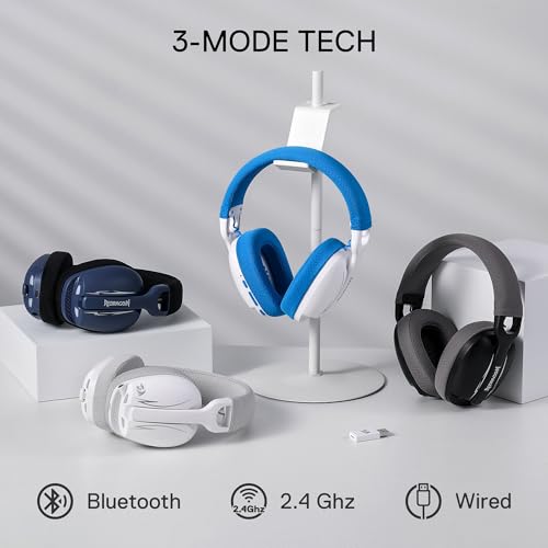 Redragon H878 3-Modus Kabelloses Gaming-Headset mit Blauer Beleuchtung – Leichtgewichtig – 7.1 Surround Sound – 40-mm-Treiber, Abnehmbares Mikrofon – für PC, PS5/4/3, Switch, Mobilgerät, Schwarz&Grau Bild 2