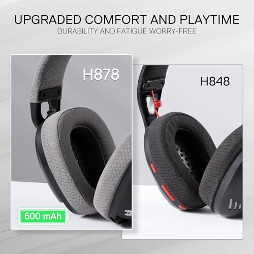Redragon H878 3-Modus Kabelloses Gaming-Headset mit Blauer Beleuchtung – Leichtgewichtig – 7.1 Surround Sound – 40-mm-Treiber, Abnehmbares Mikrofon – für PC, PS5/4/3, Switch, Mobilgerät, Schwarz&Grau Bild 5
