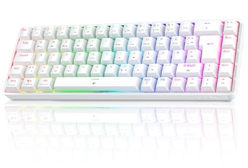 TMKB T68 Gaming Tastatur,60% Kabellos Mechanische RGB Tastatur mit Bluetooth/2.4G/Typ-C,Compact 68 Tasten Anti-Ghosting,Deutsches QWERTZ Layout,Red Linear Switch,weiße Bild 1
