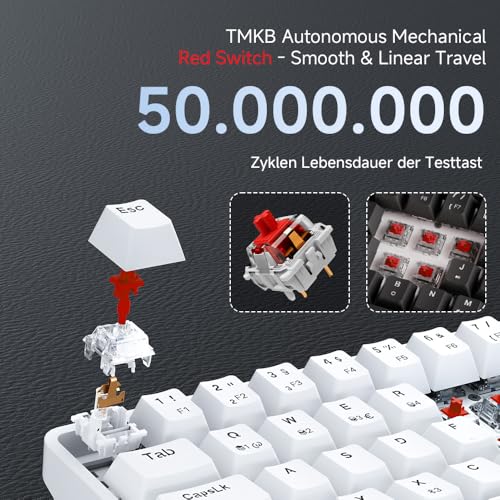TMKB T68 Gaming Tastatur,60% Kabellos Mechanische RGB Tastatur mit Bluetooth/2.4G/Typ-C,Compact 68 Tasten Anti-Ghosting,Deutsches QWERTZ Layout,Red Linear Switch,weiße Bild 6