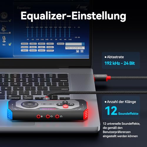VENTION USB 7.1 Soundkarte Extern Gaming-DAC, 7.1 Virtual Surround Sound, 24bit/192KHz, RGB Light System, Gaming Audio Verstärker Kompatibel mit PS5, PS4, Xbox One, Switch, PC, Headset Bild 4