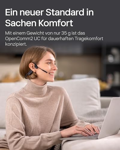 SHOKZ OpenComm2 UC 2025 Upgrade USB-A kabelloses Knochenschall PC Headset, Bluetooth Open-Ear Kopfhörer mit Noise-Cancelling Mikrofon, Ohrhörer für Office, Anruf, 16 Stunden Sprechzeit Bild 2
