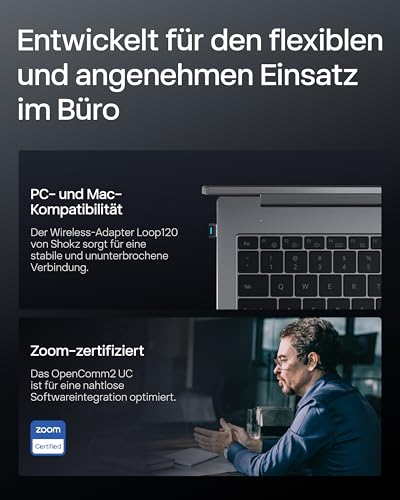 SHOKZ OpenComm2 UC 2025 Upgrade USB-A kabelloses Knochenschall PC Headset, Bluetooth Open-Ear Kopfhörer mit Noise-Cancelling Mikrofon, Ohrhörer für Office, Anruf, 16 Stunden Sprechzeit Bild 5