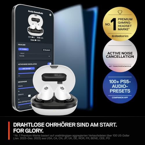 SteelSeries Arctis GameBuds für PS5 - Wireless In Ear Gaming Kopfhörer - 2,4GHz + BT5.3 - ANC/Transparenzmodus - Wasserbeständig IP55 - 40 Std. Akku - Drahtloses Laden - Für PS5, PC, Switch 2, Mobil Bild 3