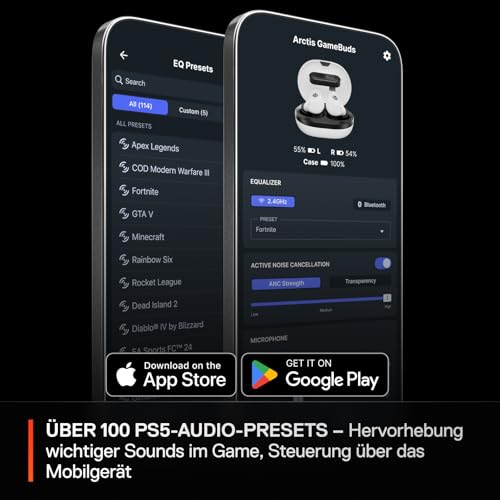 SteelSeries Arctis GameBuds für PS5 - Wireless In Ear Gaming Kopfhörer - 2,4GHz + BT5.3 - ANC/Transparenzmodus - Wasserbeständig IP55 - 40 Std. Akku - Drahtloses Laden - Für PS5, PC, Switch 2, Mobil Bild 6