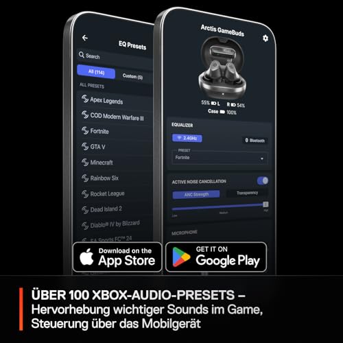 SteelSeries Arctis GameBuds für Xbox – Wireless In Ear Gaming Kopfhörer – 2,4GHz + BT 5.3 – ANC/Transparenzmodus –Wasserbeständig IP55 – 40H Batterie – Drahtloses Laden –Xbox, PS5, PC, Switch 2, Mobil Bild 6