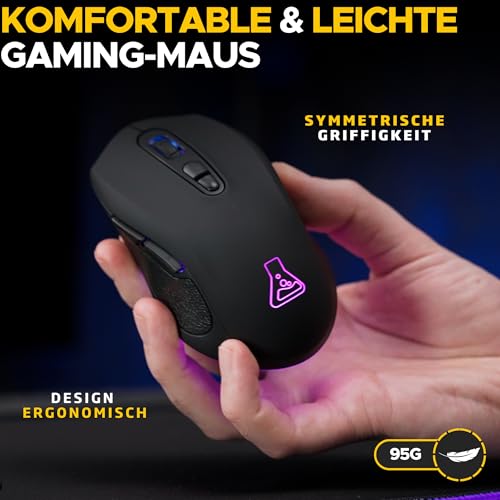 The G-LAB - Kult Krypton - Kabellose Gaming-Maus, 6400 DPI - Wireless Maus Bluetooth & 2.4 GHz, RGB, Wiederaufladbare Batterie, 7 Tasten, Leicht, Beidhändig - Schwarz - Neu Bild 2