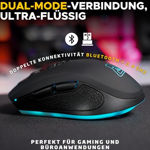 The G-LAB - Kult Krypton - Kabellose Gaming-Maus, 6400 DPI - Wireless Maus Bluetooth & 2.4 GHz, RGB, Wiederaufladbare Batterie, 7 Tasten, Leicht, Beidhändig - Schwarz - Neu Bild 3