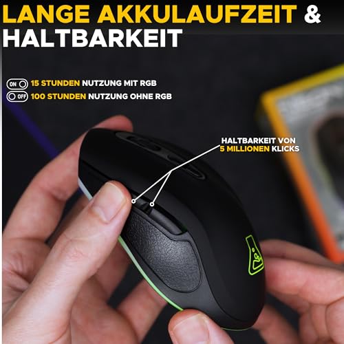 The G-LAB - Kult Krypton - Kabellose Gaming-Maus, 6400 DPI - Wireless Maus Bluetooth & 2.4 GHz, RGB, Wiederaufladbare Batterie, 7 Tasten, Leicht, Beidhändig - Schwarz - Neu Bild 5
