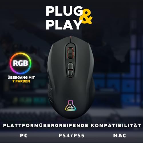 The G-LAB - Kult Krypton - Kabellose Gaming-Maus, 6400 DPI - Wireless Maus Bluetooth & 2.4 GHz, RGB, Wiederaufladbare Batterie, 7 Tasten, Leicht, Beidhändig - Schwarz - Neu Bild 6