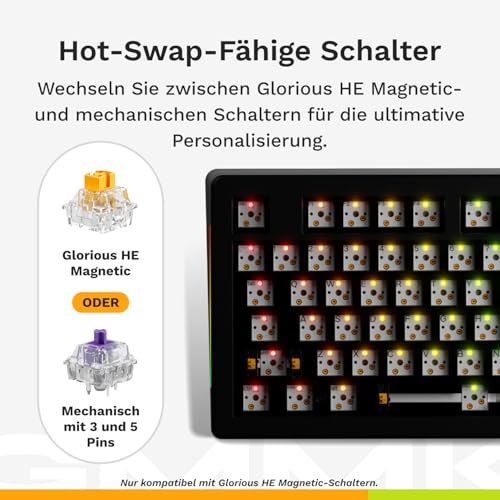 GLORIOUS Gaming GMMK 3 HE Tastatur Rapid Trigger: Hall-Effekt, 8k Abrufrate, MX/HE Schalter, Hot-Swap 100%, Dichtungssystem, Doubleshot PBT Tastenkappen, QWERTZ Deutsch (Schwarz) Bild 5