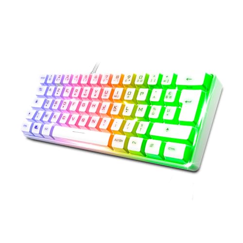 Spirit Of Gamer - Pro K2, halbmechanische Gaming-Tastatur, kompaktes Format TKL 60 %, 62 Tasten, davon 24 Anti-Ghosting, RGB-Hintergrundbeleuchtung in Regenbogenfarben, höhenverstellbar, Weiß Bild 1