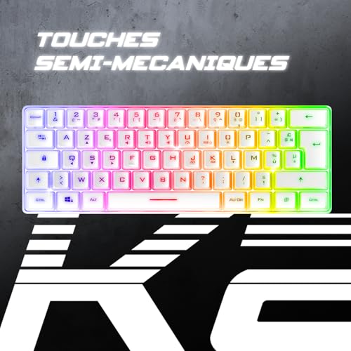 Spirit Of Gamer - Pro K2, halbmechanische Gaming-Tastatur, kompaktes Format TKL 60 %, 62 Tasten, davon 24 Anti-Ghosting, RGB-Hintergrundbeleuchtung in Regenbogenfarben, höhenverstellbar, Weiß Bild 4