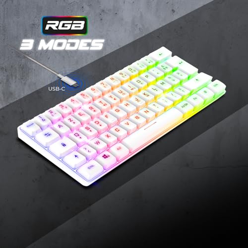 Spirit Of Gamer - Pro K2, halbmechanische Gaming-Tastatur, kompaktes Format TKL 60 %, 62 Tasten, davon 24 Anti-Ghosting, RGB-Hintergrundbeleuchtung in Regenbogenfarben, höhenverstellbar, Weiß Bild 5