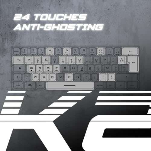 Spirit Of Gamer - Pro K2, halbmechanische Gaming-Tastatur, kompaktes Format TKL 60 %, 62 Tasten, davon 24 Anti-Ghosting, RGB-Hintergrundbeleuchtung in Regenbogenfarben, höhenverstellbar, Weiß Bild 6