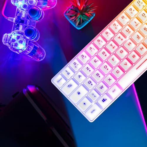 Spirit Of Gamer - Pro K2, halbmechanische Gaming-Tastatur, kompaktes Format TKL 60 %, 62 Tasten, davon 24 Anti-Ghosting, RGB-Hintergrundbeleuchtung in Regenbogenfarben, höhenverstellbar, Weiß Bild 7