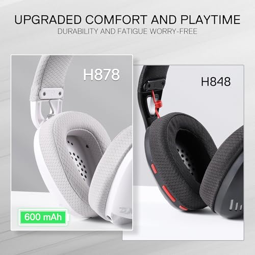 Redragon H878 3-Modus Kabelloses Gaming-Headset mit Blauer Beleuchtung – Leichtgewichtig – 7.1 Surround Sound – 40-mm-Treiber – Abnehmbares Mikrofon – für PC, PS5/4/3, Switch, Mobilgerät, Weiß & Grau Bild 5