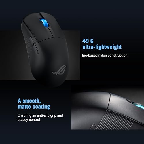 ASUS ROG Harpe Ace Mini kabellose Gaming-Maus, 49 g leicht, AimPoint Pro 42K optischer Sensor, optische Mikroschalter, ROG Polling Rate Booster, Esports & FPS-Gaming, klein, mittel, Schwarz Bild 4