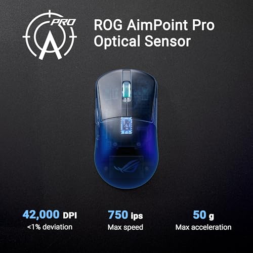 ASUS ROG Harpe Ace Mini kabellose Gaming-Maus, 49 g leicht, AimPoint Pro 42K optischer Sensor, optische Mikroschalter, ROG Polling Rate Booster, Esports & FPS-Gaming, klein, mittel, Schwarz Bild 5