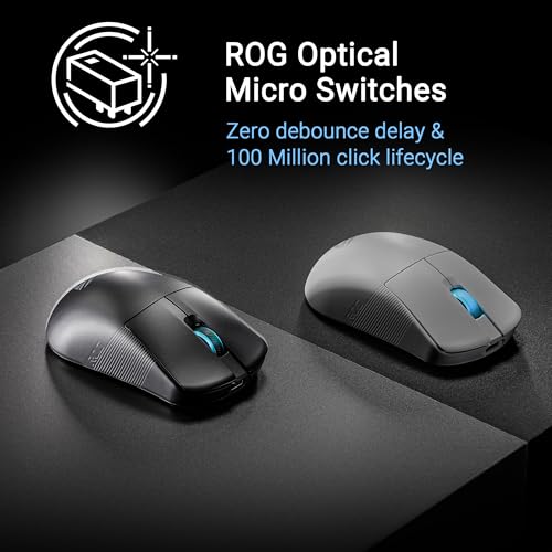 ASUS ROG Harpe Ace Mini kabellose Gaming-Maus, 49 g leicht, AimPoint Pro 42K optischer Sensor, optische Mikroschalter, ROG Polling Rate Booster, Esports & FPS-Gaming, klein, mittel, Schwarz Bild 6