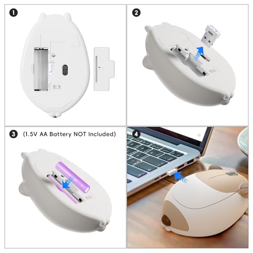 Akko Kabellose Gaming-Maus in Ragdoll-Katzenform, 2,4 GHz mit USB-Empfänger, 1200 DPI optisches Tracking, ergonomisch, leises Klicken, geräuschlose kabellose Maus, kompatibel mit Mac/Win (Ragdoll Cat) Bild 4