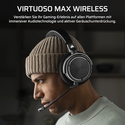 Corsair Virtuoso MAX Wireless Gaming-Headset mit Bluetooth – Dolby Atmos, SoundID, Aktive Geräuschunterdrückung, Mikrofon in Rundfunkqualität, Graphene-Treiber, für PC, Mac, PS5, PS4 – Kohlenstoff Bild 2