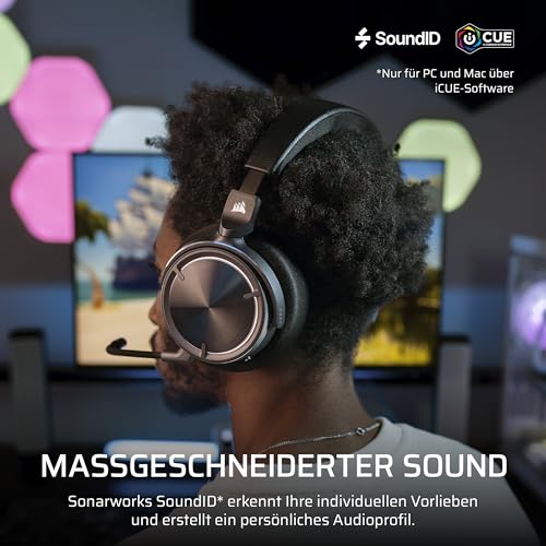 Corsair Virtuoso MAX Wireless Gaming-Headset mit Bluetooth – Dolby Atmos, SoundID, Aktive Geräuschunterdrückung, Mikrofon in Rundfunkqualität, Graphene-Treiber, für PC, Mac, PS5, PS4 – Kohlenstoff Bild 5