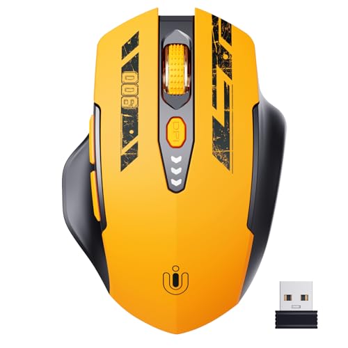 Uineer kabellose Maus, [Verbessert] Mit visueller Batterieanzeige, 2.4G USB Ergonomische Maus kabellos, 4 einstellbare DPI-Stufen,PC Wireless Mouse für Büro- oder Gaming,Gelb Bild 1