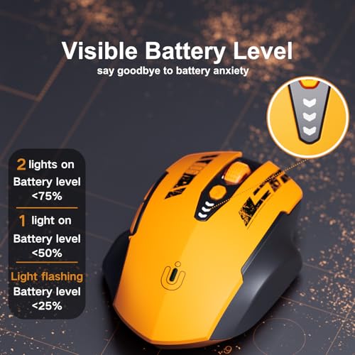 Uineer kabellose Maus, [Verbessert] Mit visueller Batterieanzeige, 2.4G USB Ergonomische Maus kabellos, 4 einstellbare DPI-Stufen,PC Wireless Mouse für Büro- oder Gaming,Gelb Bild 3