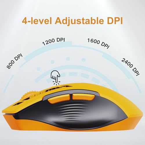 Uineer kabellose Maus, [Verbessert] Mit visueller Batterieanzeige, 2.4G USB Ergonomische Maus kabellos, 4 einstellbare DPI-Stufen,PC Wireless Mouse für Büro- oder Gaming,Gelb Bild 4