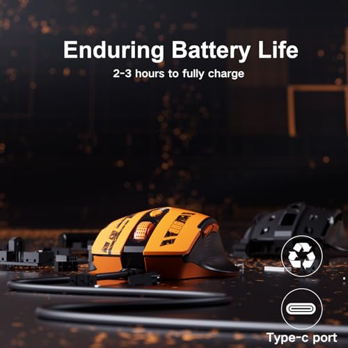 Uineer kabellose Maus, [Verbessert] Mit visueller Batterieanzeige, 2.4G USB Ergonomische Maus kabellos, 4 einstellbare DPI-Stufen,PC Wireless Mouse für Büro- oder Gaming,Gelb Bild 5