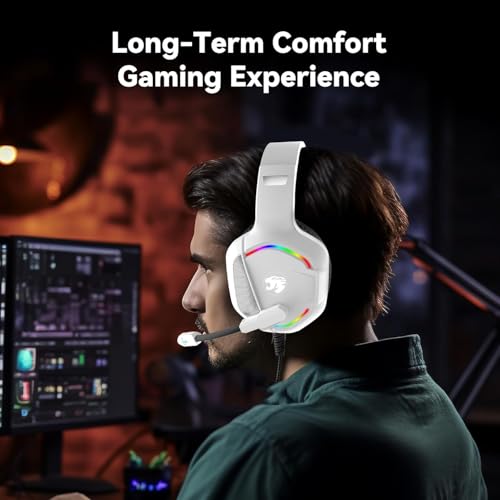 IMYB Gaming-Headset mit Mikrofon für PC, Xbox One Serie X/s, PS4, PS5, Stereo, kabelgebunden, Geräuschunterdrückung, Over-Ear-Kopfhörer mit Mikrofon, RGB, für Computer, Laptop, Mac Bild 4