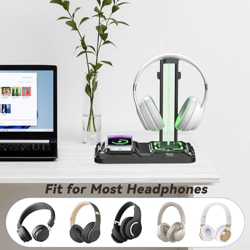 KDD Gaming Headset Halterung mit Wireless Ladegerät - Controller Halter & Kopfhörer Halter Led mit 9 Lichtmodi & 2 USB & 1 Typ-C Anschlüssen - Headphone Stand für Alle Kopfhörer PC Gaming Zubehör Bild 5