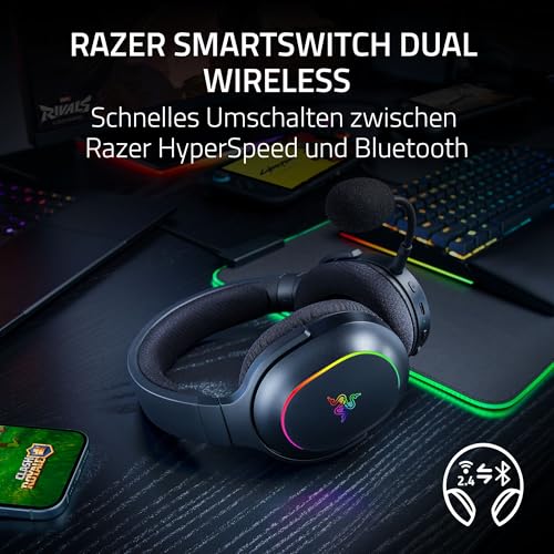 Razer Barracuda X Chroma - kabelloses Multiplattform-Gaming-Headset mit 6 Zonen Chroma RGB (SmartSwitch Hyperspeed & Bluetooth, 40mm Treiber, abnehmbares HyperClear Cardioid-Mikrofon) Schwarz Bild 2