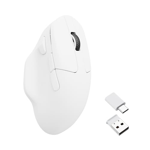 Keychron M7 Kabellose Optische Maus, 2.4G/Bluetooth/Kabelgebunden Ergonomisches Design Leichtgewicht 63g Anpassung Makrotaste (Weiß) Bild 1